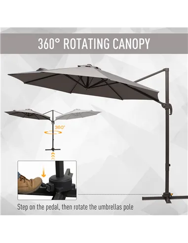 Outsunny 3m Cantilever Aluminium Frame Outdoor Garden Parasol Grey