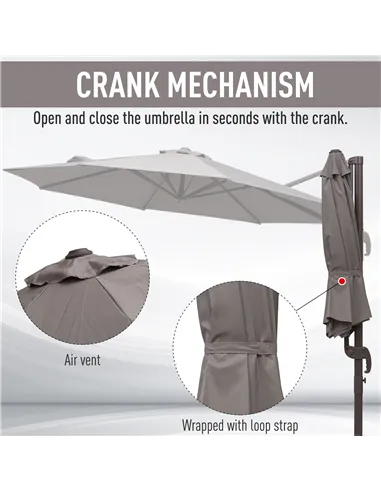 Outsunny 3m Cantilever Aluminium Frame Outdoor Garden Parasol Grey