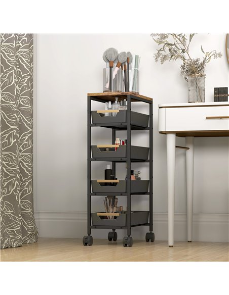 HOMCOM 5-Tier Storage Trolley on Wheels - Black