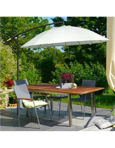 Outsunny 3(m) Cantilever Umbrella 18 Ribs & Vents Adjustable Angle for Patio Cream White