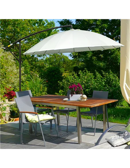 Outsunny 3(m) Cantilever Umbrella 18 Ribs & Vents Adjustable Angle for Patio Cream White
