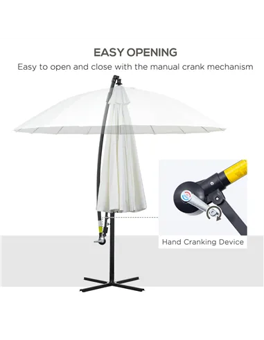 Outsunny 3(m) Cantilever Umbrella 18 Ribs & Vents Adjustable Angle for Patio Cream White