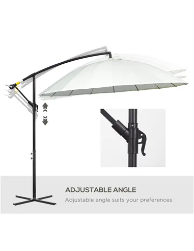 Outsunny 3(m) Cantilever Umbrella 18 Ribs & Vents Adjustable Angle for Patio Cream White