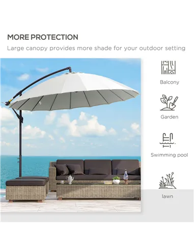 Outsunny 3(m) Cantilever Umbrella 18 Ribs & Vents Adjustable Angle for Patio Cream White