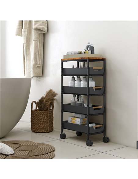 HOMCOM 5-Tier Storage Trolley on Wheels - Black