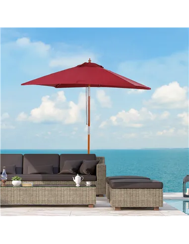 Outsunny 2m x 1.5m Garden Parasol Umbrella with Tilting Sunshade Canopy, Outdoor Market Table Umbrella with Wood and Bamboo Fram