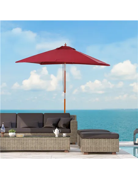 Outsunny 2m x 1.5m Garden Parasol Umbrella with Tilting Sunshade Canopy, Outdoor Market Table Umbrella with Wood and Bamboo Fram