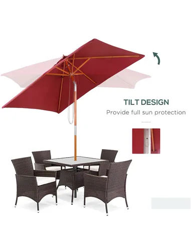 Outsunny 2m x 1.5m Garden Parasol Umbrella with Tilting Sunshade Canopy, Outdoor Market Table Umbrella with Wood and Bamboo Fram