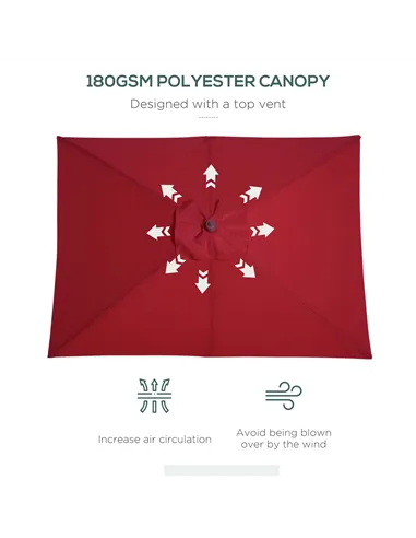 Outsunny 2m x 1.5m Garden Parasol Umbrella with Tilting Sunshade Canopy, Outdoor Market Table Umbrella with Wood and Bamboo Fram