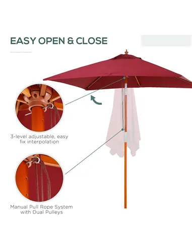 Outsunny 2m x 1.5m Garden Parasol Umbrella with Tilting Sunshade Canopy, Outdoor Market Table Umbrella with Wood and Bamboo Fram