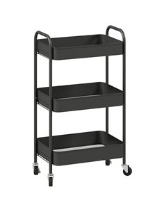 HOMCOM Three-Tier Steel Storage Trolley - Black