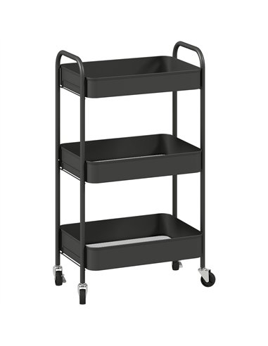 HOMCOM Three-Tier Steel Storage Trolley - Black