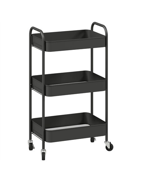 HOMCOM Three-Tier Steel Storage Trolley - Black