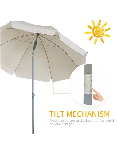 Outsunny 2.2m Beach Umbrella, Portable Parasol with Tilting Function, Outdoor Sunshade Shelter with 8 Ribs for Garden, Pool and 