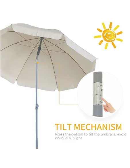 Outsunny 2.2m Beach Umbrella, Portable Parasol with Tilting Function, Outdoor Sunshade Shelter with 8 Ribs for Garden, Pool and 