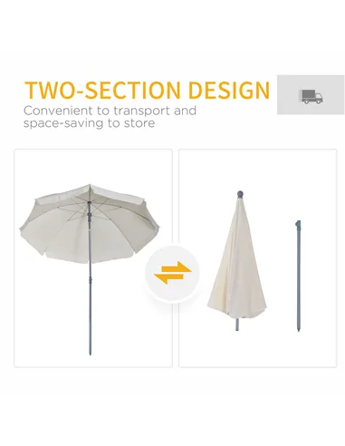 Outsunny 2.2m Beach Umbrella, Portable Parasol with Tilting Function, Outdoor Sunshade Shelter with 8 Ribs for Garden, Pool and 