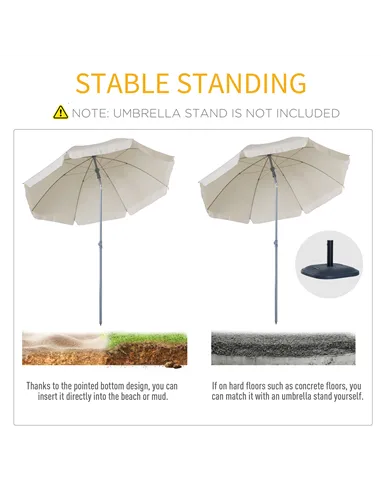 Outsunny 2.2m Beach Umbrella, Portable Parasol with Tilting Function, Outdoor Sunshade Shelter with 8 Ribs for Garden, Pool and 