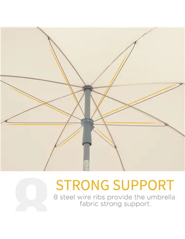 Outsunny 2.2m Beach Umbrella, Portable Parasol with Tilting Function, Outdoor Sunshade Shelter with 8 Ribs for Garden, Pool and 