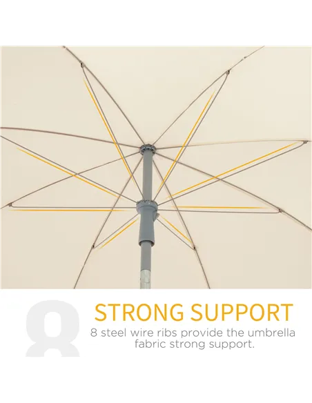 Outsunny 2.2m Beach Umbrella, Portable Parasol with Tilting Function, Outdoor Sunshade Shelter with 8 Ribs for Garden, Pool and 