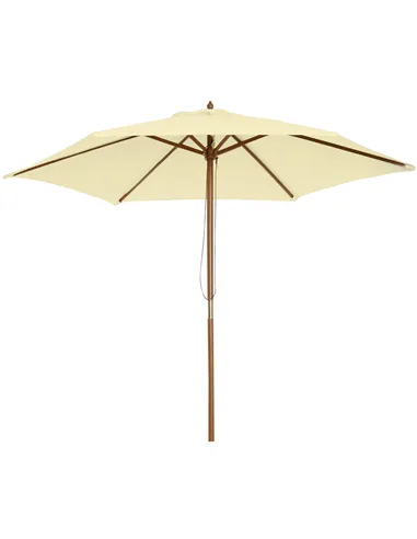 Outsunny 2.5m Wood Garden Parasol Sun Shade Patio Outdoor Wooden Umbrella Canopy, Table Market Umbrella with Vent, 38mm Pole, Ro