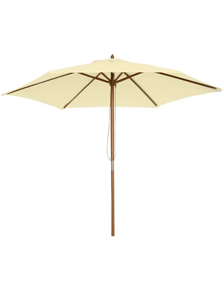 Outsunny 2.5m Wood Garden Parasol Sun Shade Patio Outdoor Wooden Umbrella Canopy, Table Market Umbrella with Vent, 38mm Pole, Ro