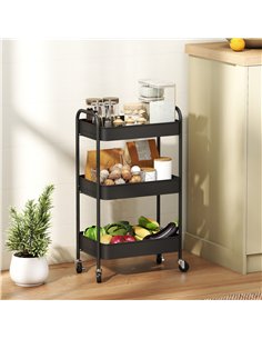 HOMCOM Three-Tier Steel Storage Trolley - Black 2