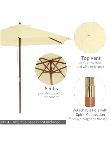Outsunny 2.5m Wood Garden Parasol Sun Shade Patio Outdoor Wooden Umbrella Canopy, Table Market Umbrella with Vent, 38mm Pole, Ro