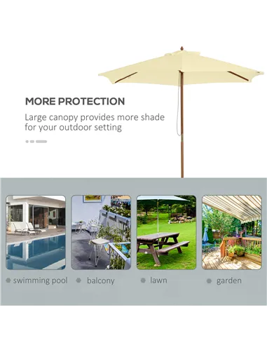 Outsunny 2.5m Wood Garden Parasol Sun Shade Patio Outdoor Wooden Umbrella Canopy, Table Market Umbrella with Vent, 38mm Pole, Ro