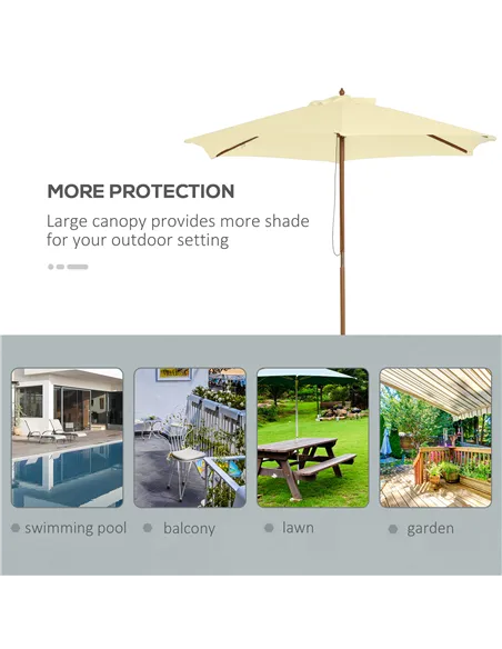Outsunny 2.5m Wood Garden Parasol Sun Shade Patio Outdoor Wooden Umbrella Canopy, Table Market Umbrella with Vent, 38mm Pole, Ro