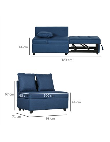 HOMCOM Convertible Single Sofa Bed with Thick Padded Seat, 3-in-1 Multi-Functional Sleeper Chair Bed with Magazine Pocket, for L