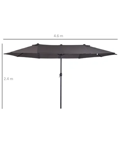 Outsunny 4.6m Garden Parasol Double-Sided Sun Umbrella Patio Market Shelter Canopy Shade Outdoor Grey