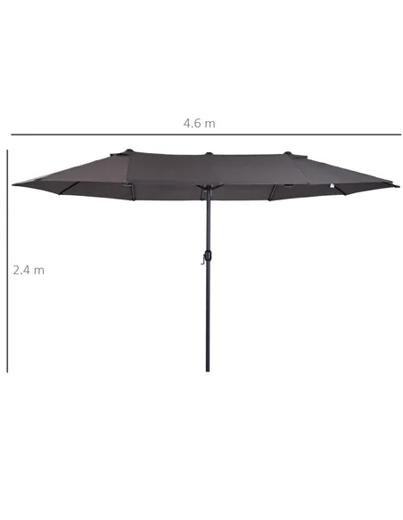 Outsunny 4.6m Garden Parasol Double-Sided Sun Umbrella Patio Market Shelter Canopy Shade Outdoor Grey