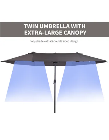 Outsunny 4.6m Garden Parasol Double-Sided Sun Umbrella Patio Market Shelter Canopy Shade Outdoor Grey