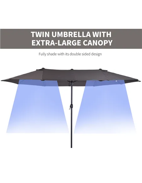 Outsunny 4.6m Garden Parasol Double-Sided Sun Umbrella Patio Market Shelter Canopy Shade Outdoor Grey