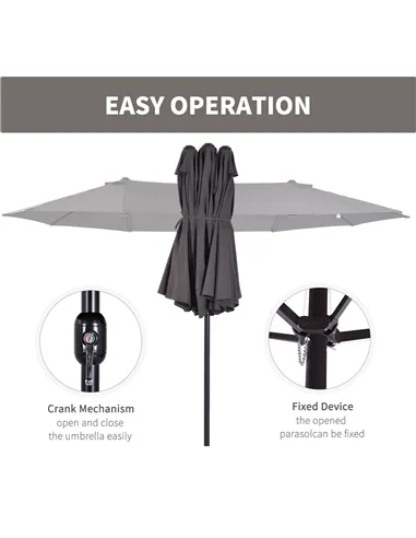 Outsunny 4.6m Garden Parasol Double-Sided Sun Umbrella Patio Market Shelter Canopy Shade Outdoor Grey