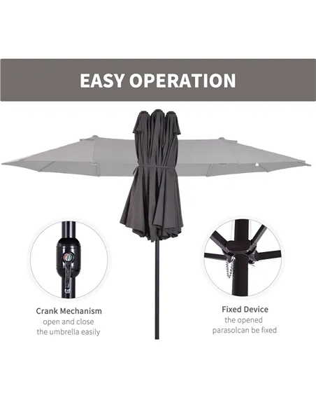 Outsunny 4.6m Garden Parasol Double-Sided Sun Umbrella Patio Market Shelter Canopy Shade Outdoor Grey