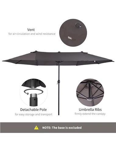 Outsunny 4.6m Garden Parasol Double-Sided Sun Umbrella Patio Market Shelter Canopy Shade Outdoor Grey