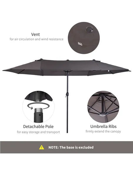 Outsunny 4.6m Garden Parasol Double-Sided Sun Umbrella Patio Market Shelter Canopy Shade Outdoor Grey