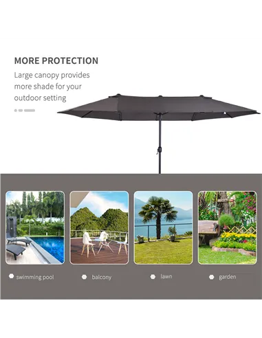 Outsunny 4.6m Garden Parasol Double-Sided Sun Umbrella Patio Market Shelter Canopy Shade Outdoor Grey
