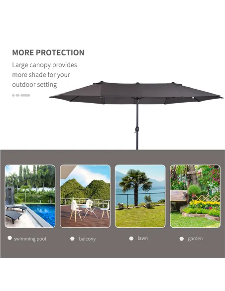 Outsunny 4.6m Garden Parasol Double-Sided Sun Umbrella Patio Market Shelter Canopy Shade Outdoor Grey