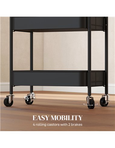 HOMCOM Three-Tier Steel Storage Trolley - Black