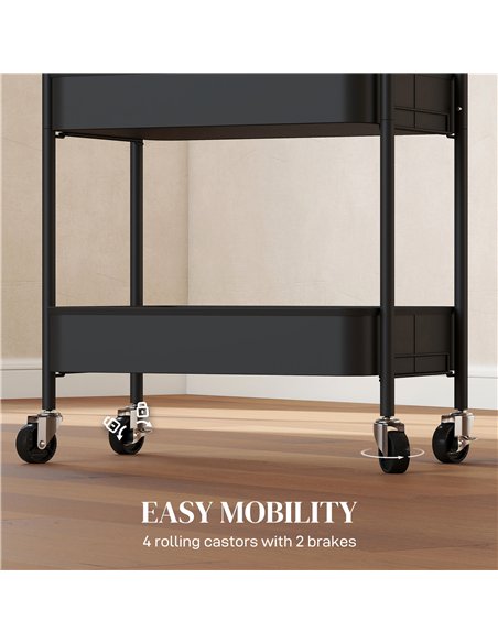 HOMCOM Three-Tier Steel Storage Trolley - Black
