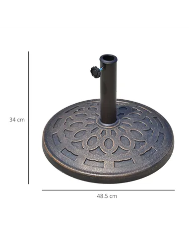 Outsunny 14kg Round Garden Parasol Base Holder Decorative Resin Market Umbrella Stand with Adjustable Coupler, Bronze