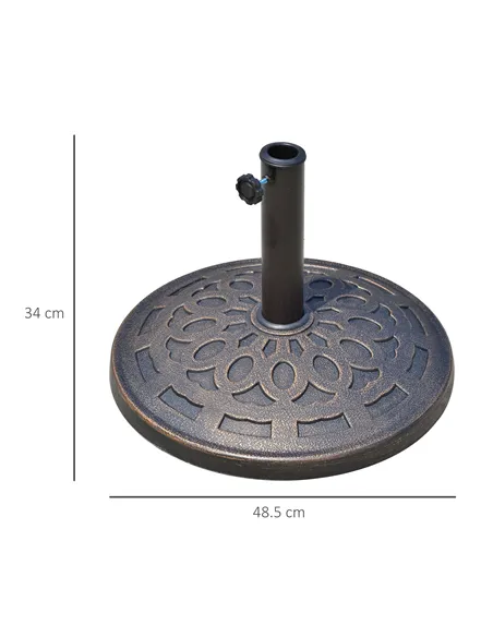 Outsunny 14kg Round Garden Parasol Base Holder Decorative Resin Market Umbrella Stand with Adjustable Coupler, Bronze