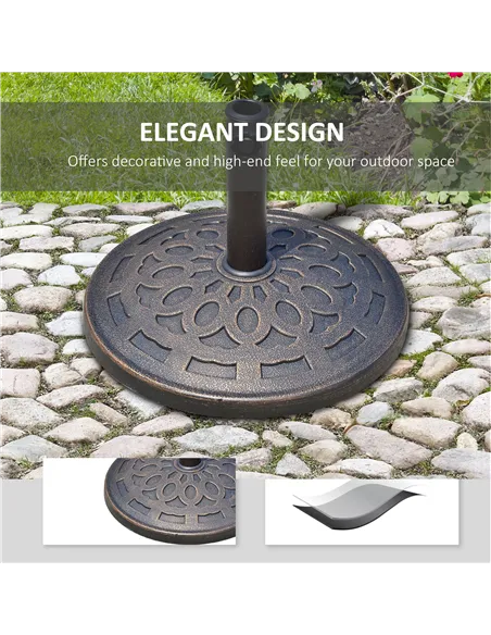 Outsunny 14kg Round Garden Parasol Base Holder Decorative Resin Market Umbrella Stand with Adjustable Coupler, Bronze