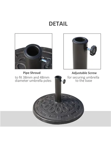 Outsunny 14kg Round Garden Parasol Base Holder Decorative Resin Market Umbrella Stand with Adjustable Coupler, Bronze