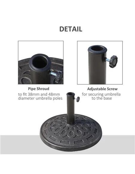 Outsunny 14kg Round Garden Parasol Base Holder Decorative Resin Market Umbrella Stand with Adjustable Coupler, Bronze