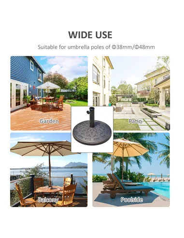Outsunny 14kg Round Garden Parasol Base Holder Decorative Resin Market Umbrella Stand with Adjustable Coupler, Bronze