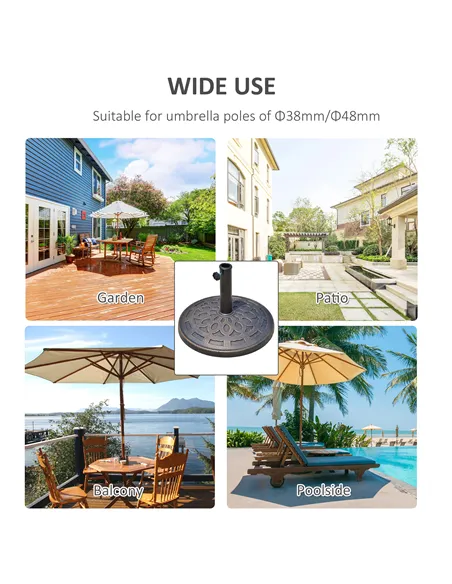 Outsunny 14kg Round Garden Parasol Base Holder Decorative Resin Market Umbrella Stand with Adjustable Coupler, Bronze