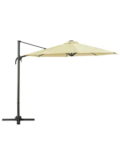 Outsunny 3(m) LED Cantilever Parasol Garden Sun Umbrella w/ Base and Solar Lights Beige